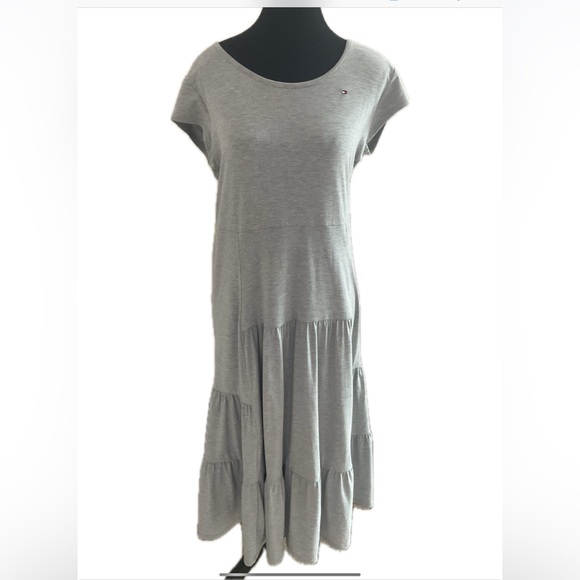 Tommy Hilfiger Midi Gray capped sleeve tiered dress - Picture 3 of 7